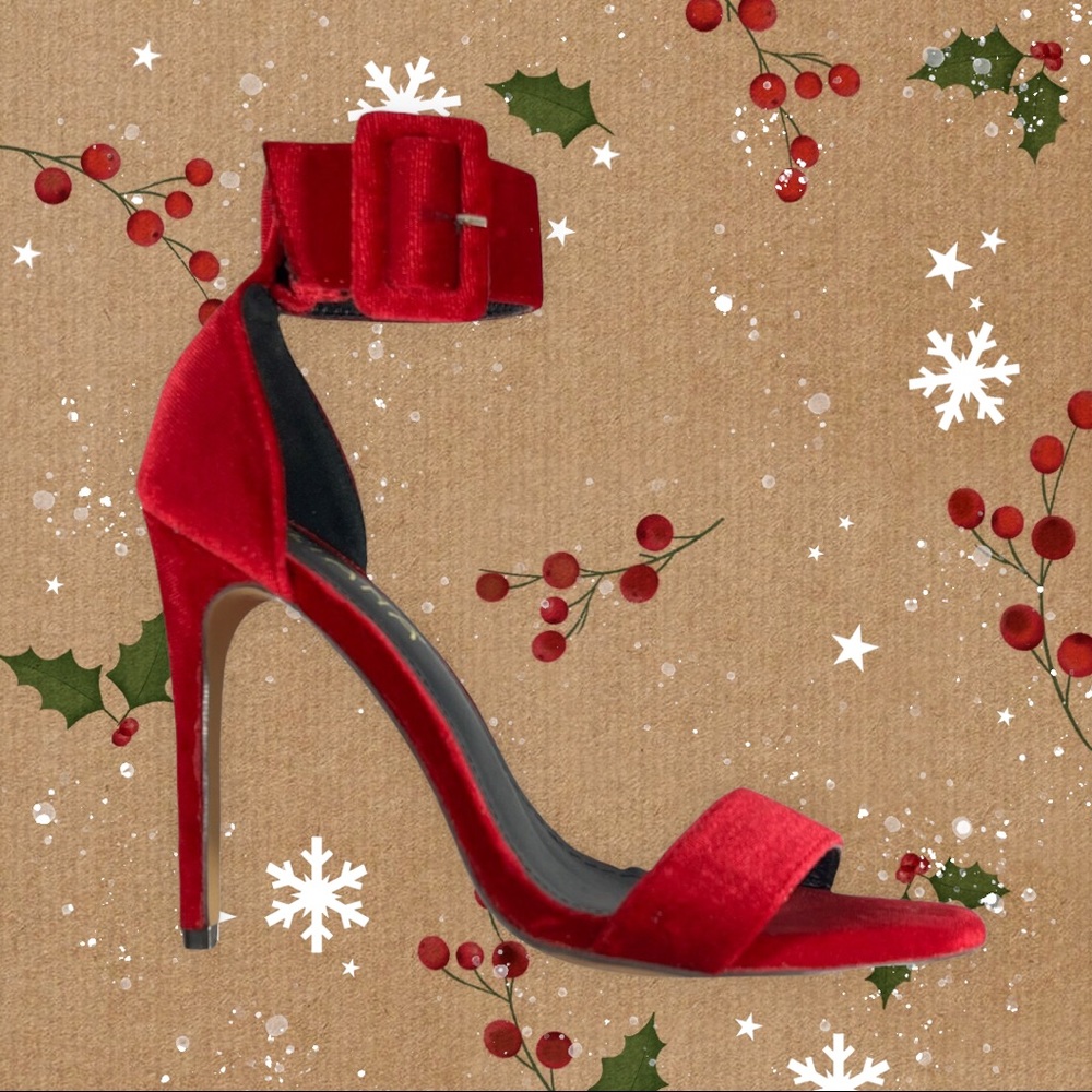 Liliana Red Velvet Ankle Strap Stiletto Heels